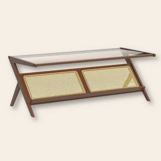 Rattan Coffee Table with Glass Top
